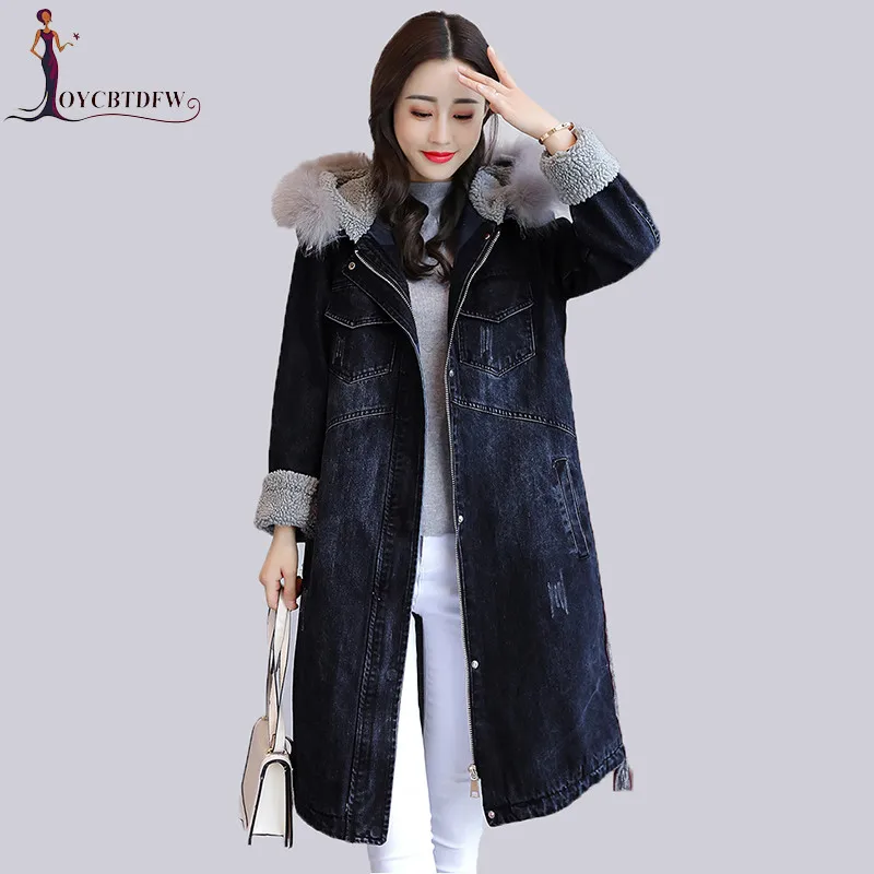Femmes Boyfriend Taille 2018 De Plus Coton Ldt675 La Style Hiver Mode Manteau Veste Longue Parkas Denim Épaissir Lâche Black mN8n0w