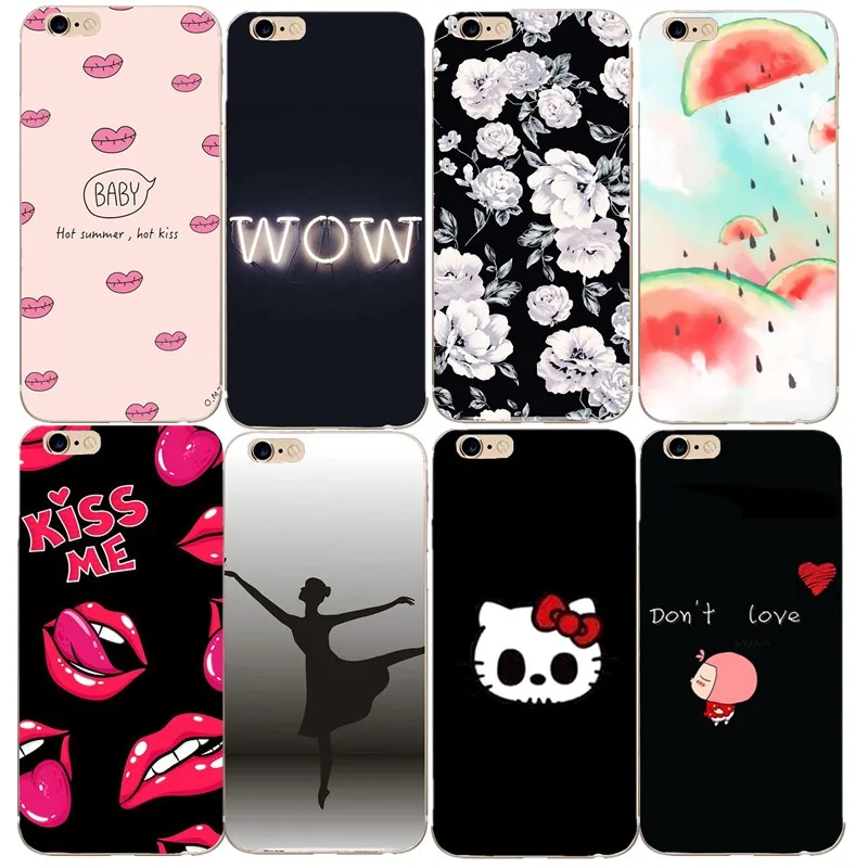 Lips Kisses Cases For iPhone 5 S Pretty Lady Case Soft Cute Kitty Flowers Capa Silicone X 8 Plus 6 5s se Cover |