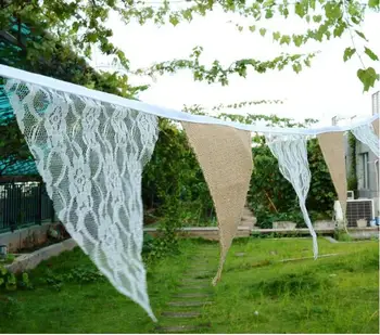

12 Flags -3M Lace 2SET/LOT Fabric Banners Wedding Bunting Decoration Party Birthday Baby Show Garland Decoration