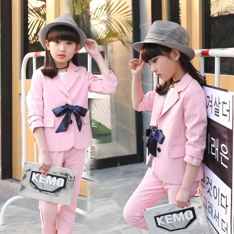 

2018 Spring New Baby Girls Clothing Sets England Blazer + Pants 2 Pcs Children Uniform Clothing Kids School Clothes 11 12 13 14
