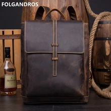 Брендовый кожаный рюкзак Crazy Horse, Мужской винтажный рюкзак ручной работы из натуральной яловой кожи, Мужской дизайнерский рюкзак высокого качества