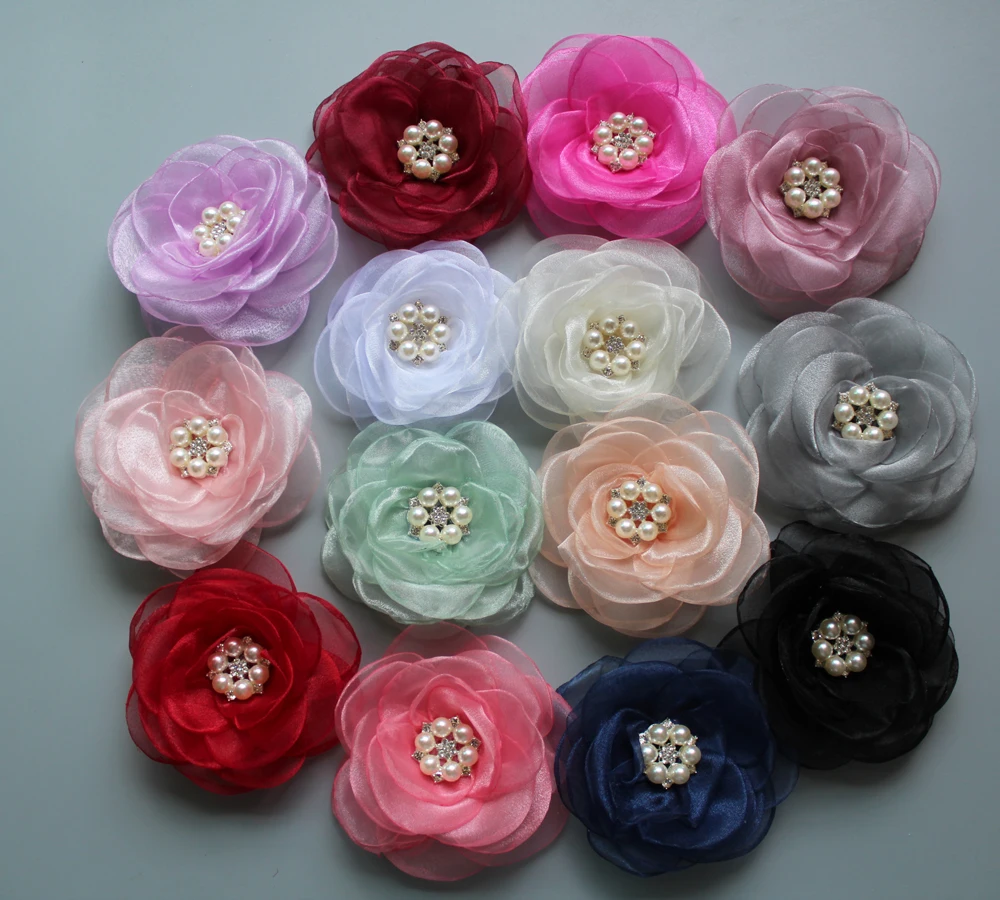 

2017 Girls DIY Lace Flower Rhinestone Pearl for Hairband Headbands without clip for Headwear Hair Bands Accessories 20ps/lot