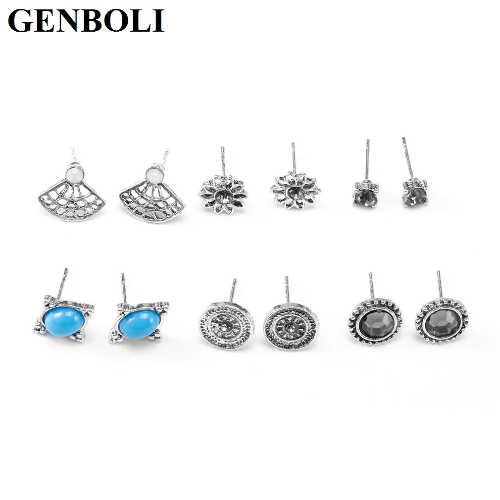 GENBOLI 6 пар/упак. серьги-гвоздики для женщин модные цветные геометрические