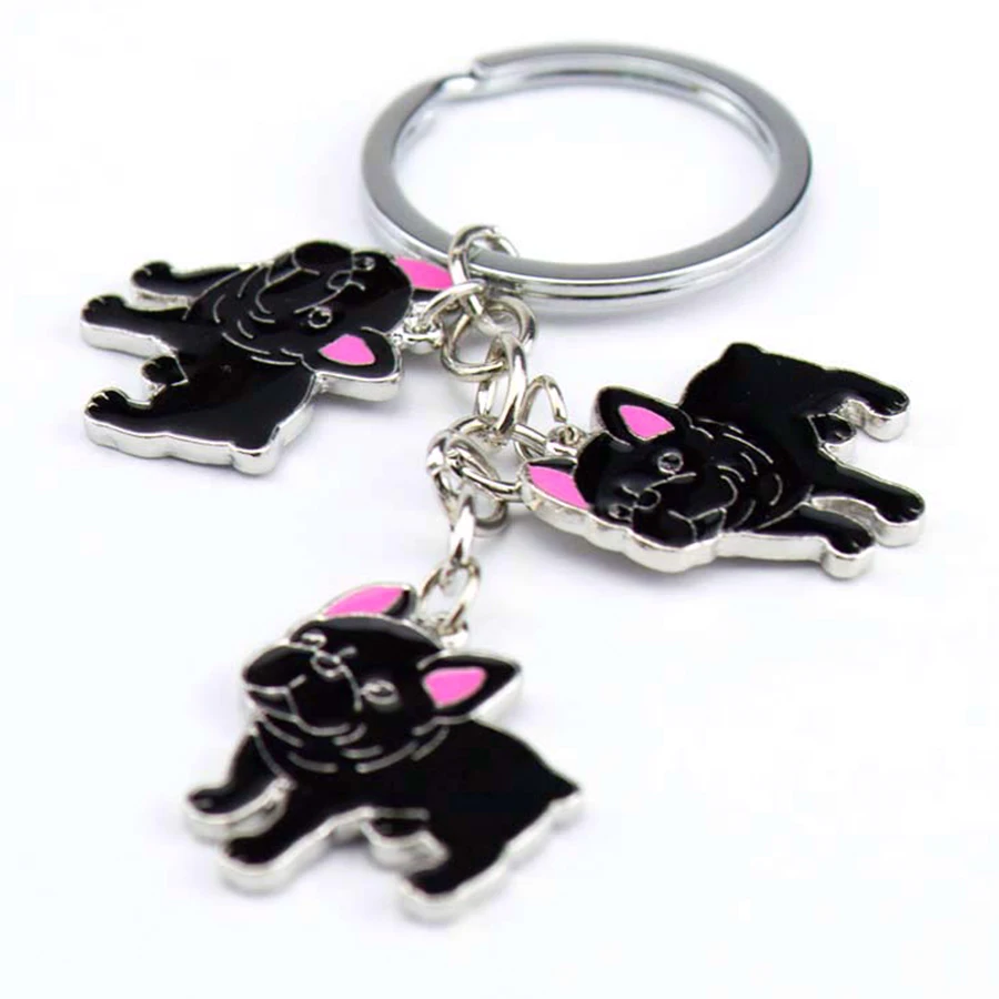 NEW  PET Bulldog Keychain dog Tag key keychains woman Car key ring  can wholesale Metal key chain pendantS keychains men gift