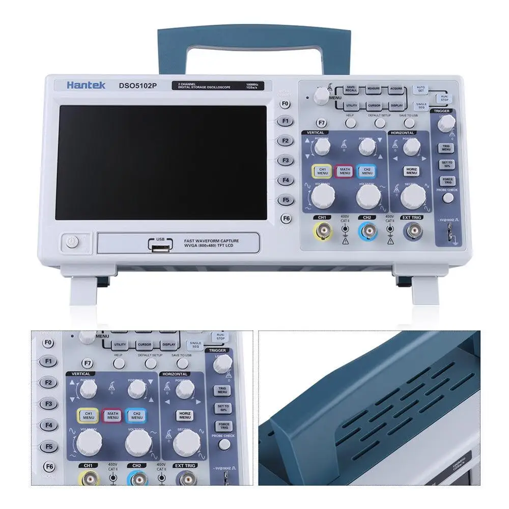 Цифровой осциллограф Hantek DSO5102P Портативный Осциллограф 2 канала 100 МГц USB Ручной