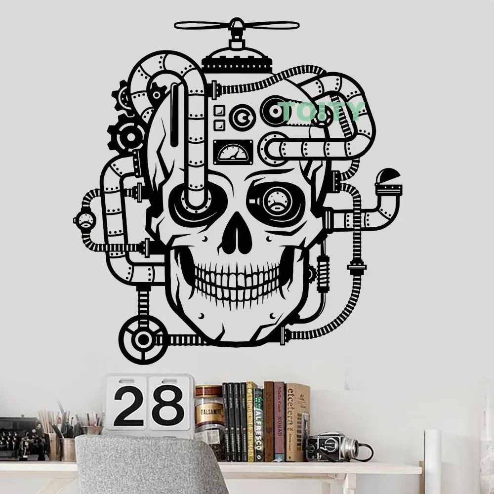 

Vinyl Wall Decal Mechanical Skull Steampunk Head Room Design Sticker Dorm Teem Home Bedroom Interior Decor Art Removable Mural