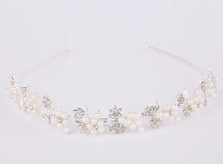 Romantic fashion rhinestone crystal pearl headdress, silver wedding tiara with the bride contracted hair Hairwear flower gir (3)