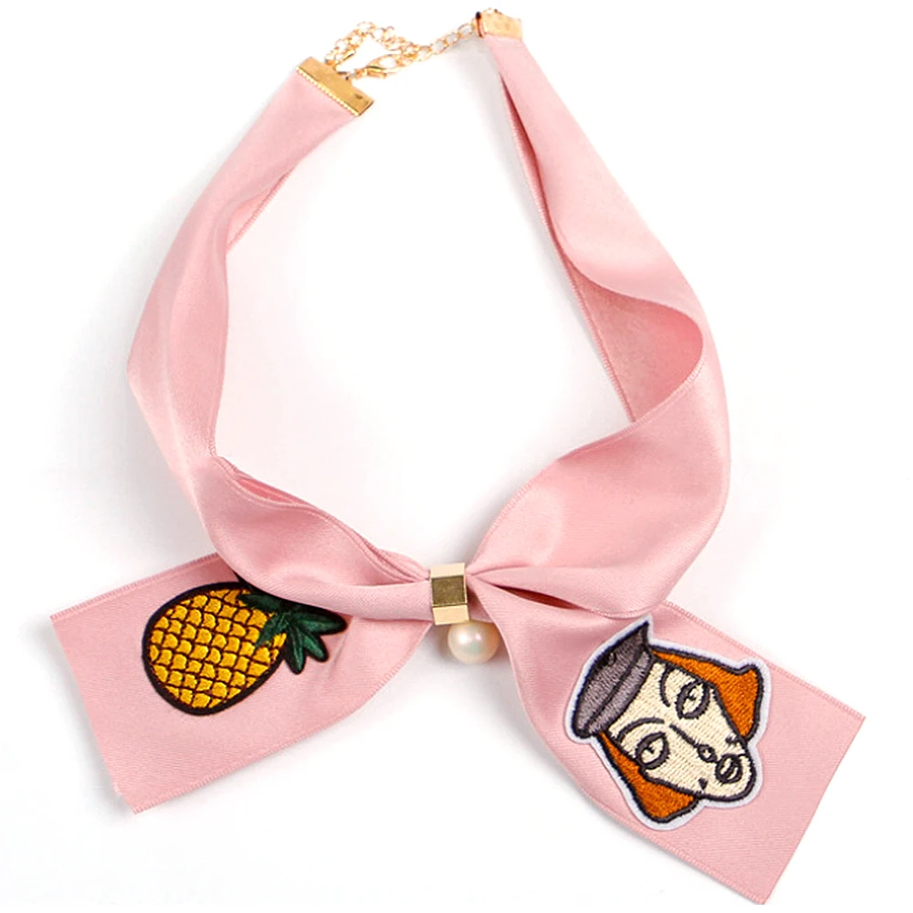 

Women's Embroidery Small Scarf False Collar Bow Tie Pearl Decoration Fashion Ribbon Versatile Fake Collar Small Scarf