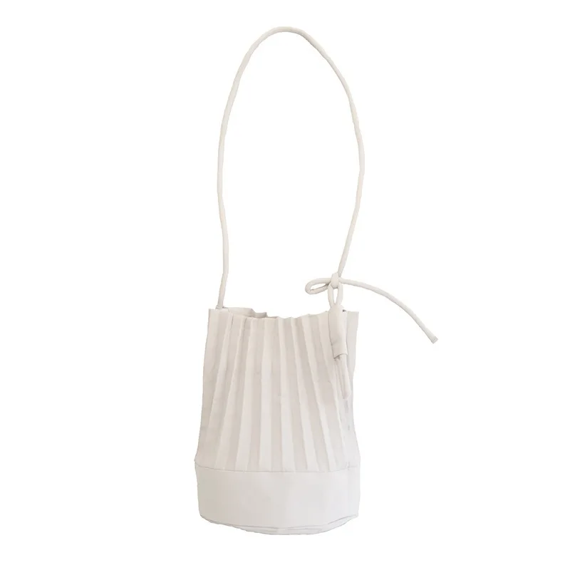 [Super Beabob] Весенняя женская одноцветная плиссированная сумка-мессенджер с завязками, вместительная сумка с одним ремешком LI617 - Цвет: light gray