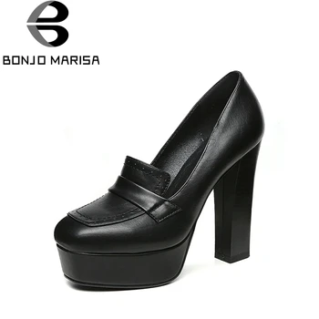 

BONJOMARISA 2020 Super High Spike Heels Woman Large Size 32-42 Platform slip-On Pumps Spring Autumn Woman Shoes Mature Elegant