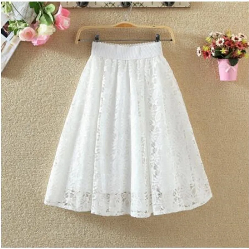 

2018 new fashion women's lace skirts shelves hollow waist big yards thin Slim put on a large long skirts
