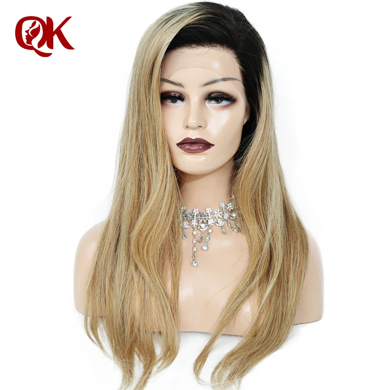 QueenKing волосы 150% плотность бразильский Ombre 1B 27 парик с кружевом спереди Золотой Блонд remy волосы