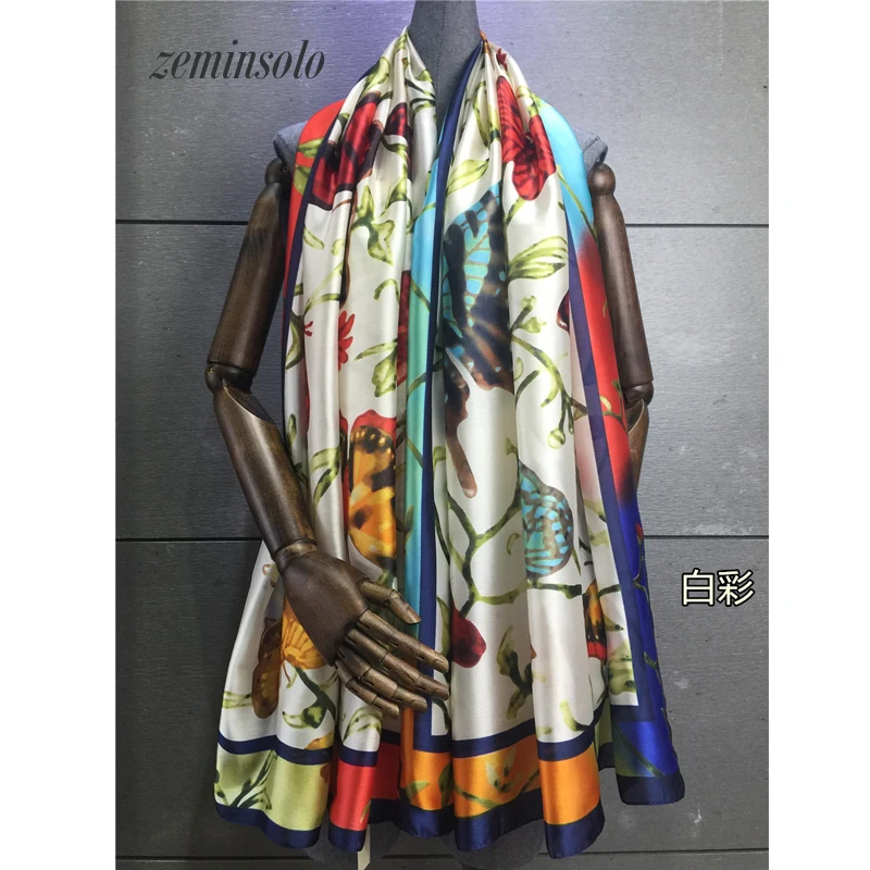 

2019 Fashion Women 100% Pure Silk Scarf Bandana Female Luxury Brand Printed Floral Lemon Soft Shawls Scaves Beach Cover-Ups