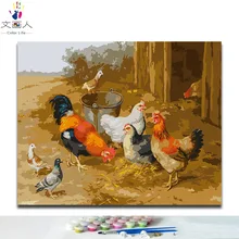Животные фермерский дом курица флок ручная роспись картины краски по номерам с цвета на холсте номера картины по номерам оформлена