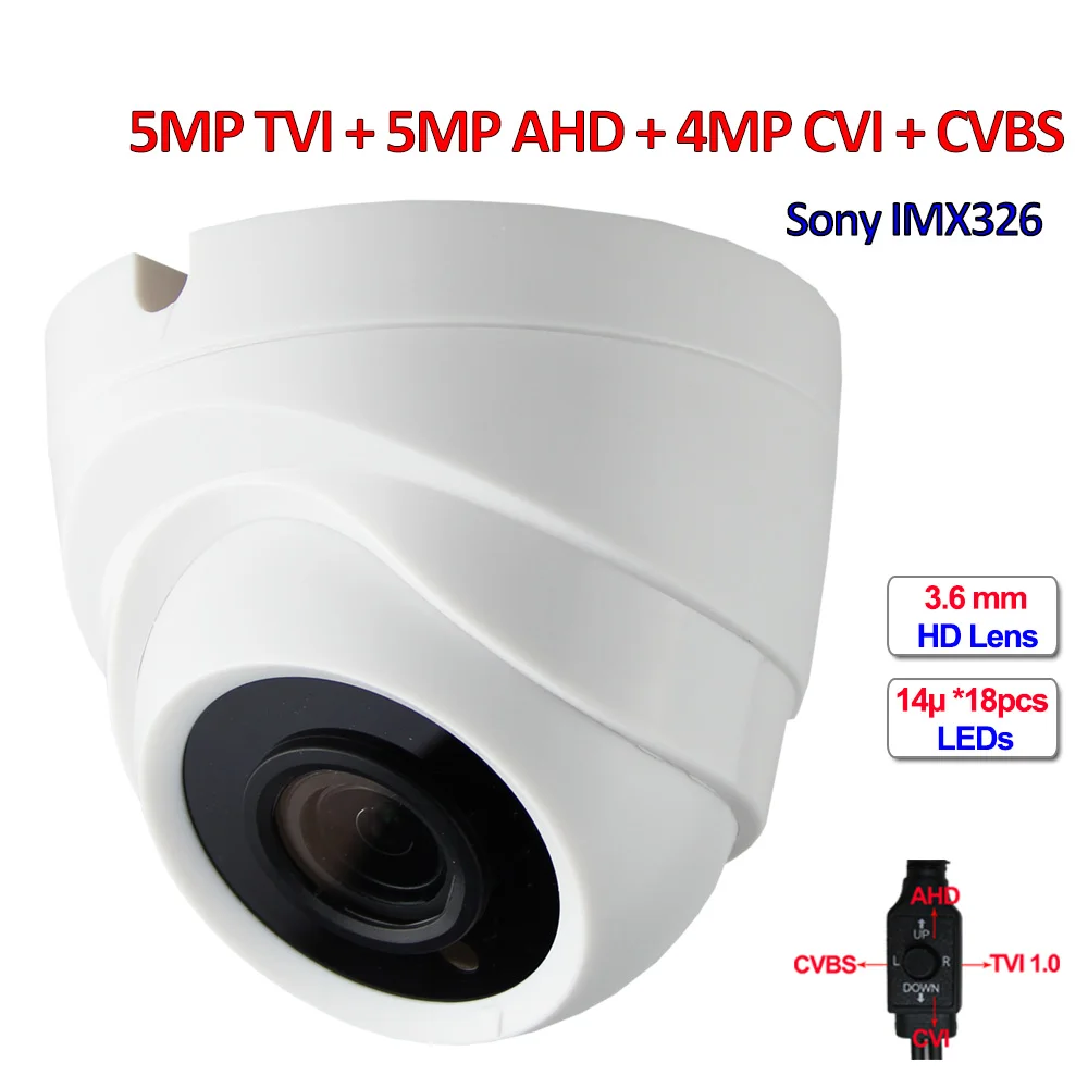 

4 in 1 5MP TVI 5MP AHD 4MP CVI CCTV camera IMX326 sensor Security cameras, 3.6mm Lens, 960H, 18pcs LEDs, IR-CUT, DNR, UTC, OSD
