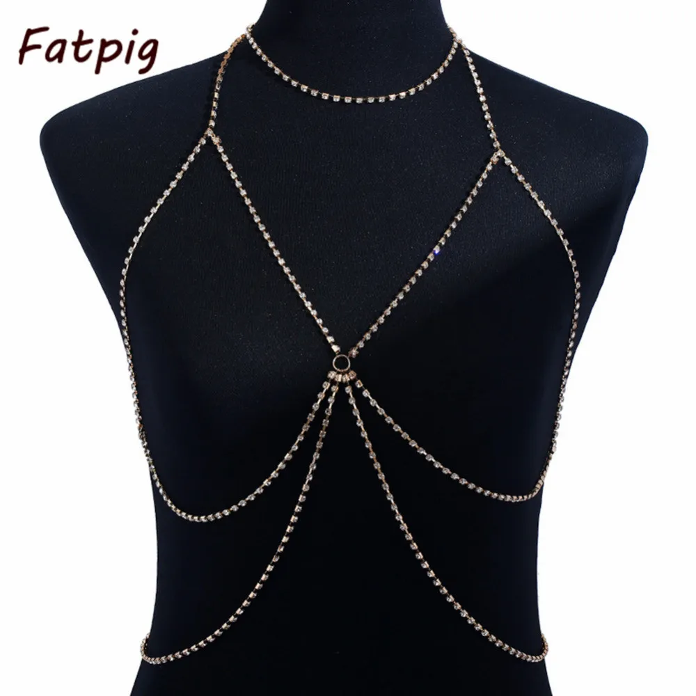 

Summer Hot Personality Punk Style Retro Women Bra Chain Triangle Bikini Necklace Beach Breast Jewelry Chain