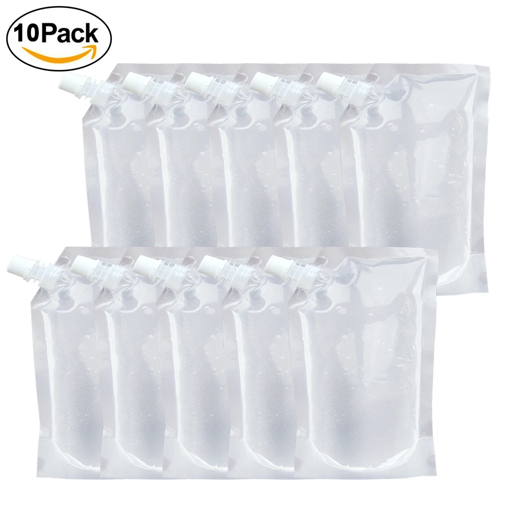 

10pcs Plastic Foldable Drinking Pouch Flasks Flask Bags Clear Juice Container Reusable For Hiking Camping Liquor Pouch Leakproof