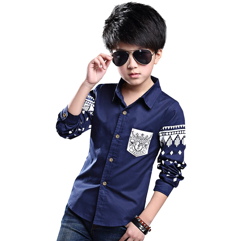 

Shirts For Boys Long Sleeve Turn-Down Collar Kids Tops Cotton Pattern Shirts Spring Autumn Teenage Clothing 4 6 8 10 12 14 Years