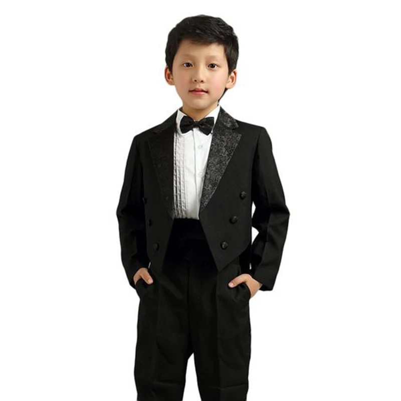 Детские дети мальчиков джентльмен ну вечеринку темно-полосатые костюм полная экипировка Dresswear фортепиано шоу этап платье соответствия галстук и галстук-бабочка