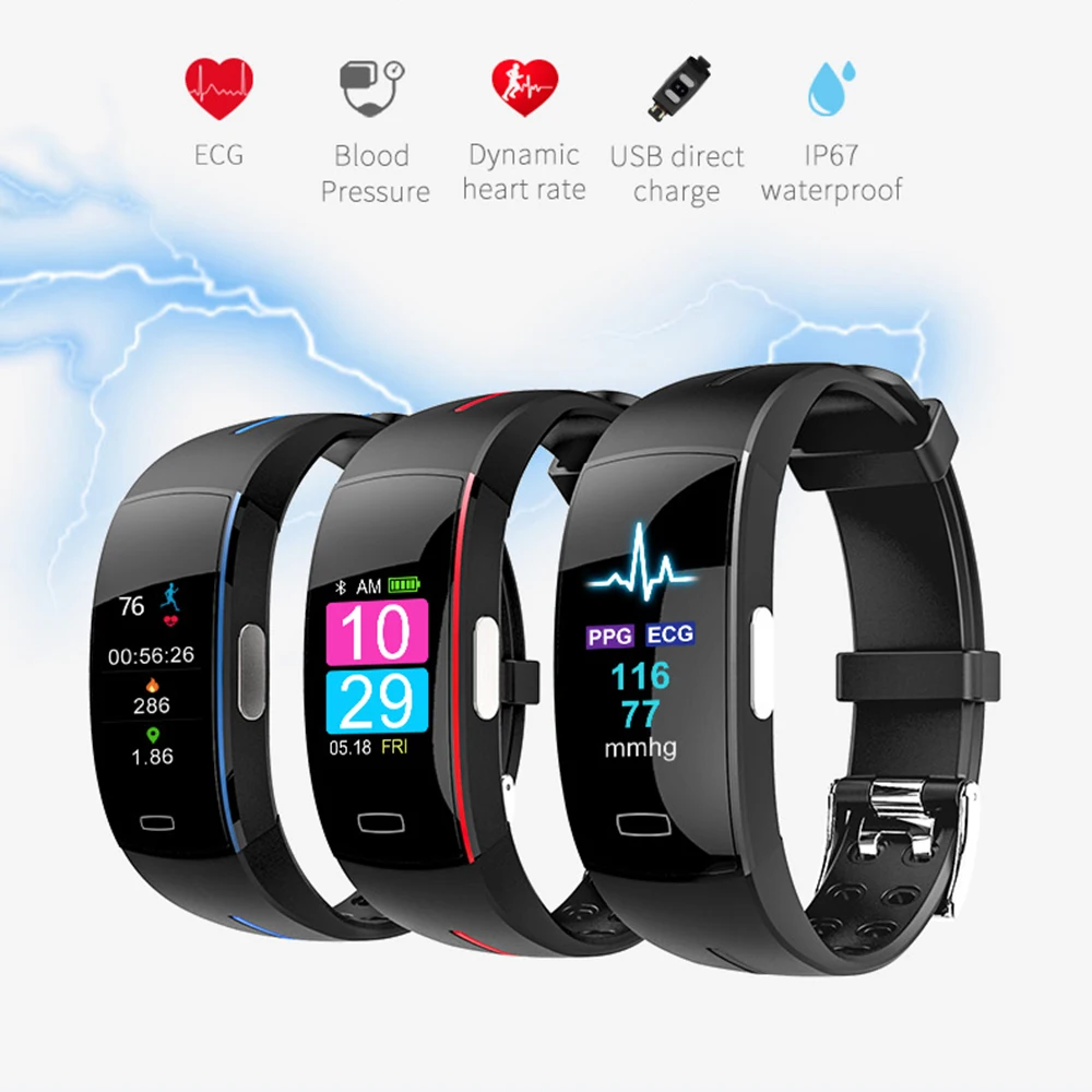 

Smart Wristband PPG+ECG Accurate Heart Rate Monitor Blood Pressure Monitor Fitness Tracker Watch Weather Report Bracelet
