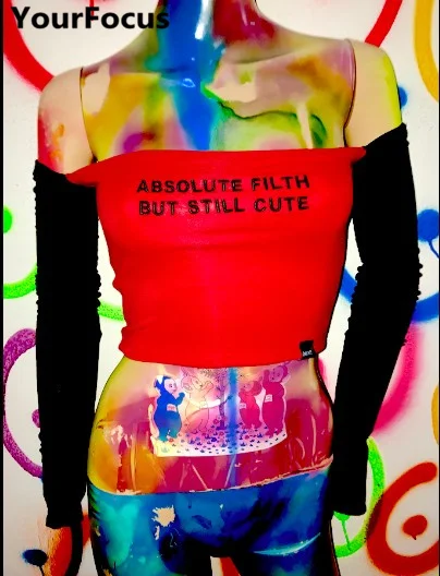 

Harajuku punk sexy omighty absolute filth but still cute letters embroidery slash neck long sleeve crop tops YQ-625