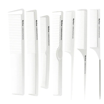 7pcs/lot T&G Brand New Hair Carbon Comb Anstatic Haidresser Comb Set TG-07 For Barber Good Quality White Hair Tail Comb On Sale rimei abs band top comb tail comb set brown 2 pcs
