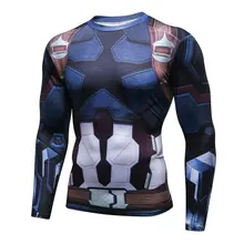 Новинка, мужские колготки Капитан Америка, Мстители, 3D футболка для бега, Мужская футболка с длинным рукавом, компрессионная футболка для спортзала, футболка для фитнеса