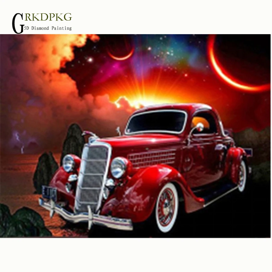 Red car moon gift 5d DIY Diamond Embroidered Painting Cross Stitch Full Square Rhinestone Mosaic Unfinished Home Decor | Дом и сад