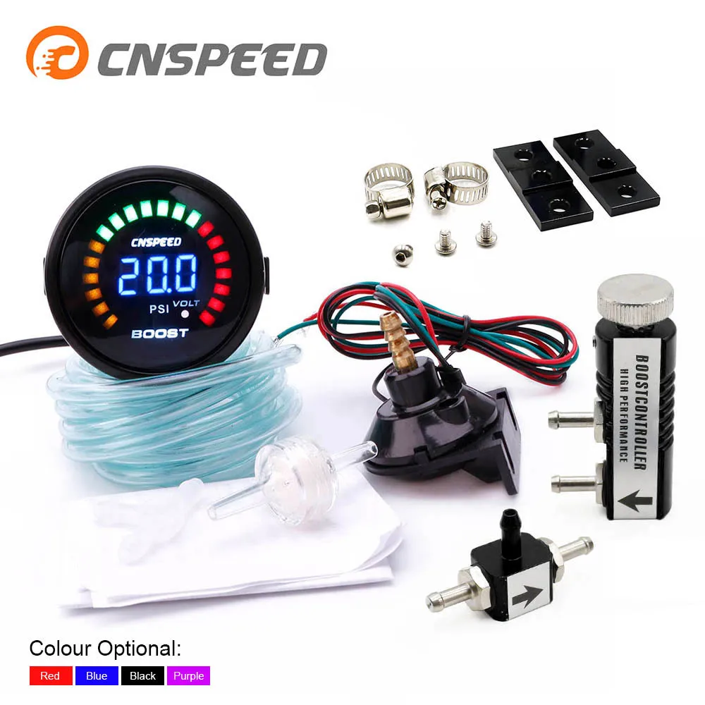 CNSPEED " 52 мм 20 Автомобильный цифровой светодиодный Turbo Boost Gauge-15-45PSI контроллер турбо ускорения комплект+ регулируемый 1-30 PSI YC101339