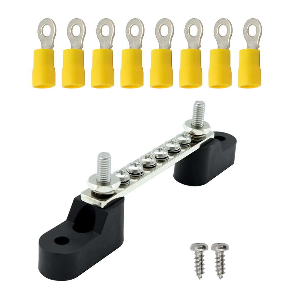 

6 Gang Terminal Power Junction Block Positive Negative Bus Bar for Boat RV Studs M6 high safety factor Auto Accessories