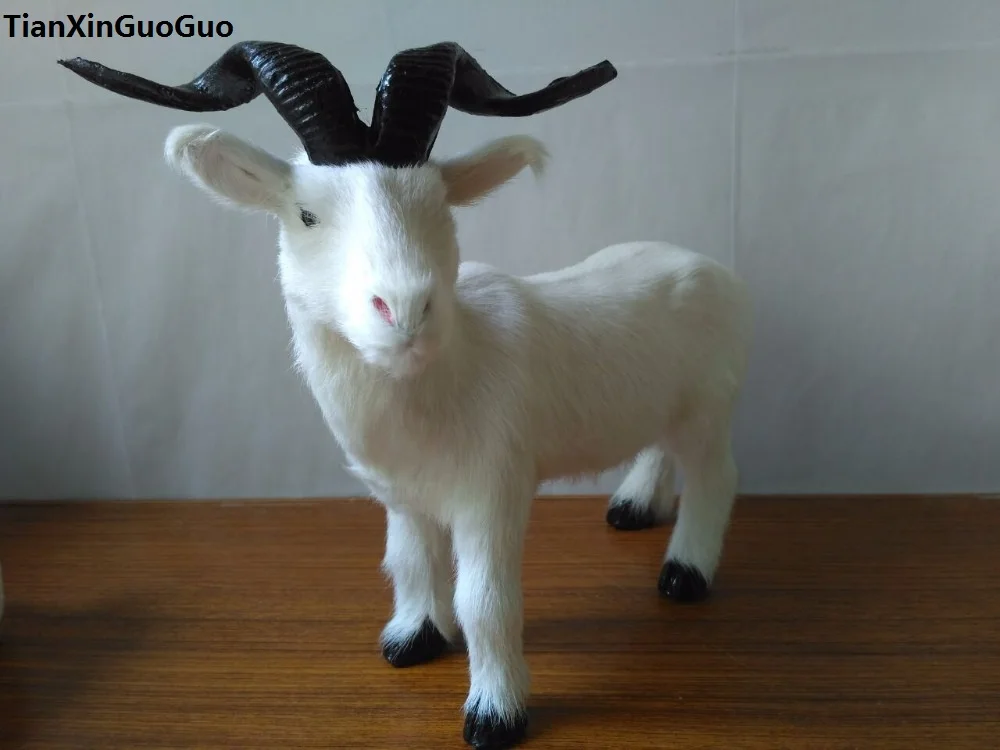 

simulation white sheep hard model large 34x28cm polyethylene&real furs goat prop,home decoration gift s1683