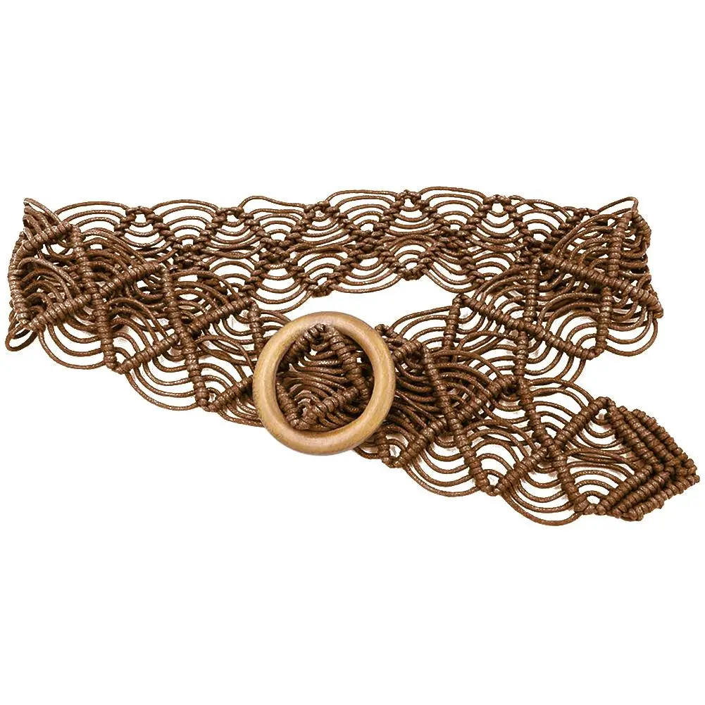 

Ladies Girdle Dress Jeans Decorative Belt Ethnic Style Women's Waist Belt Retro Solid Wooden Buckle Handmade Braided