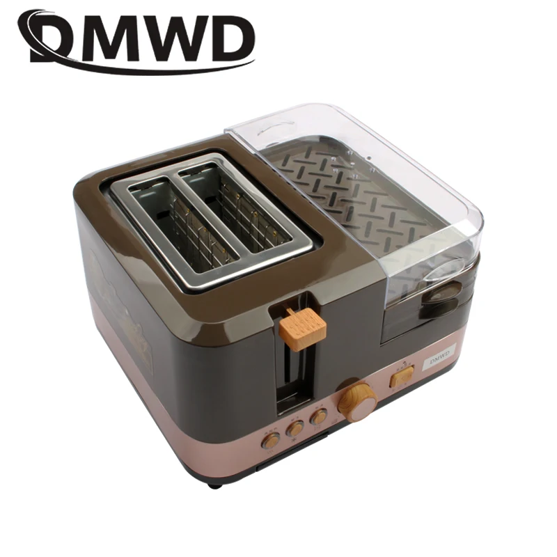 DMWD Electric Breakfast Bread Baking Machine 2 Slices Toaster Oven Eggs Steamer Sausage Grill Roaster Omelette Frying Pan Heater 3