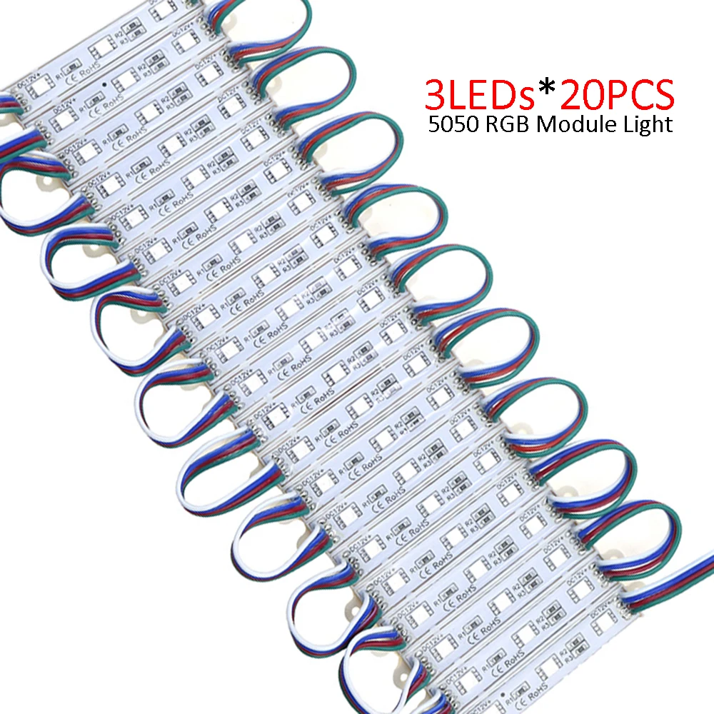 20 шт./лот RGB светодиодный модуль света DC 12V 5050 SMD Водонепроницаемая светодиодная