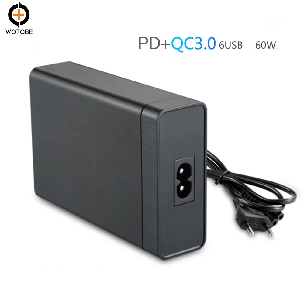 Многопортовый USB C быстрая Мощность адаптером PD 18 Вт QC3.0 18 Вт 12 Вт 5 Вт 60 Вт 6 USB зарядное устройство для мобильного телефона iPhone samsung huawei Mac book