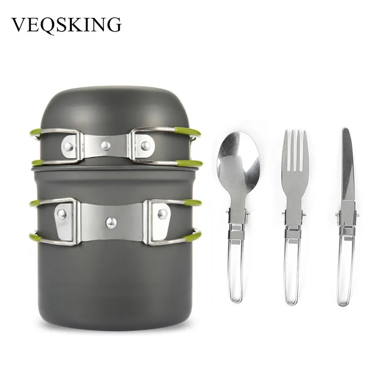 

Aluminum Alloy Hiking Picnic Tourist Tableware Set With Folding Spoon Fork Knife Non-stick Pot Pan Outdoor Camping Trip Cookware