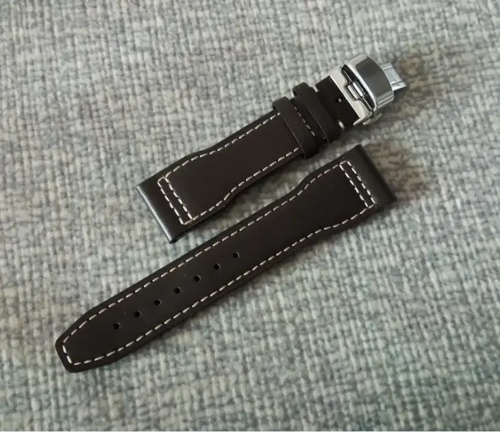 

22mm High quality Cow Leather deep coffee color watch strap with 316L Stainless steel butterfly buckle 006A