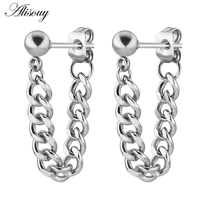 Alisouy 1 шт. серьги гвоздики на цепочке модные корейские женские и мужские из