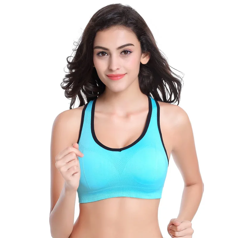 Женский спортивный бюстгальтер для йоги, фитнеса, тренировок, растягивается, безрукавка, бесшовный спортивный бюстгальтер с подкладкой, размеры M/L/XL - Цвет: Синий