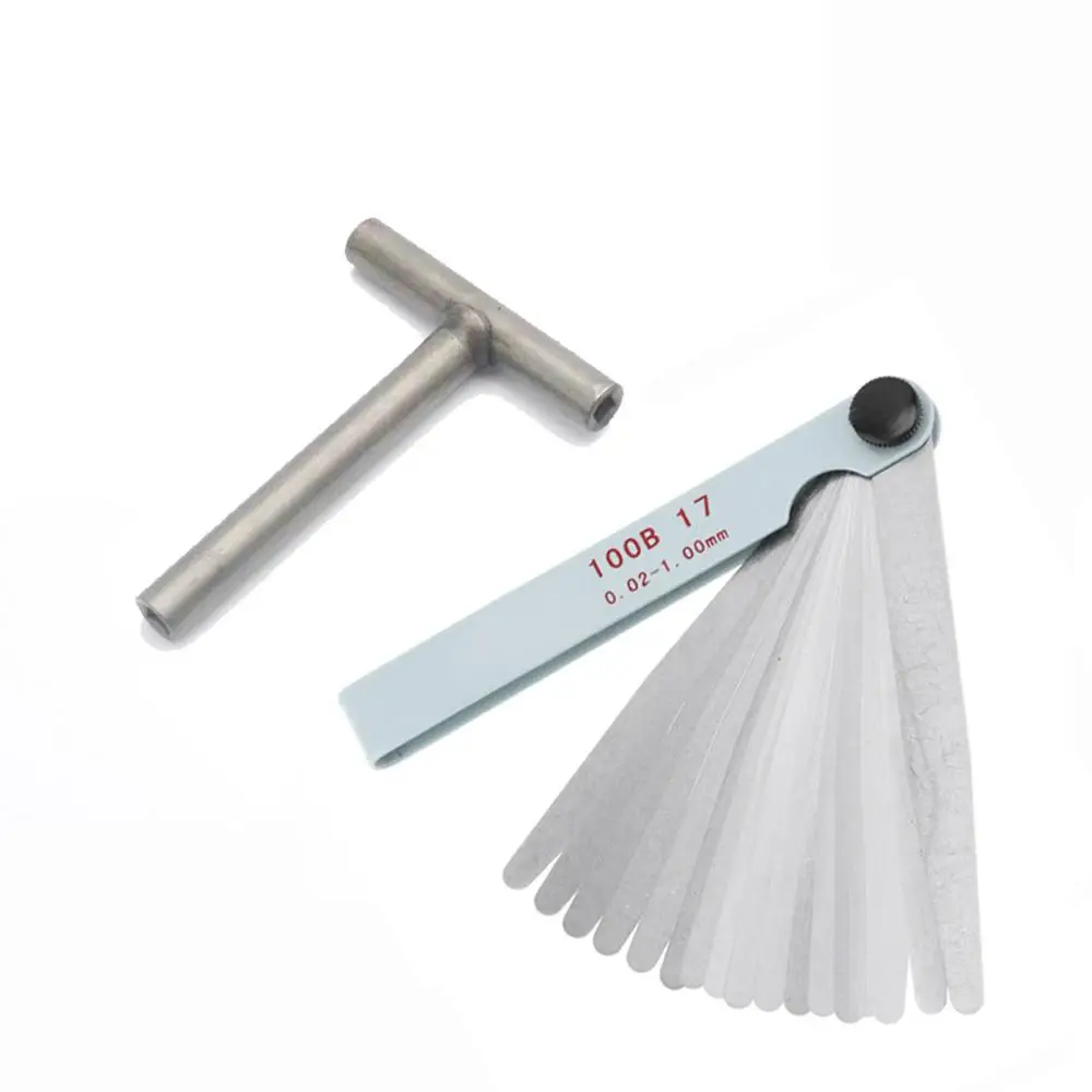 

Engine Valve Screw Adjusting Spanner Square Wrench Spanner Tool + 17 Blades Feeler gauge 0.02-1.00mm