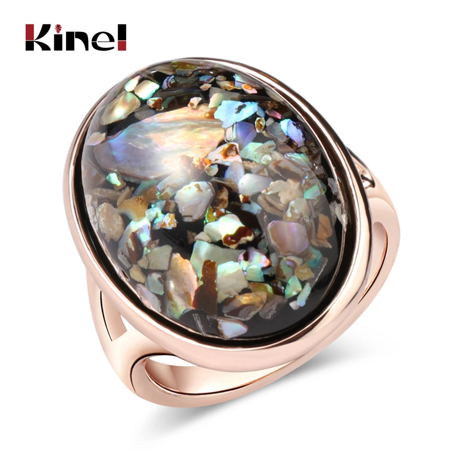 Kinel Luxury Colorful shells Ring For Women Dazzle Artificial Coral Accessories Vintage Oval Big Rose Gold Rings 2020 New|Rings| - AliExpress