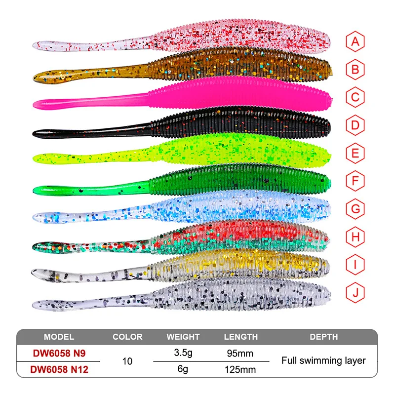 

New 10 color soft worm best selling 10PCS crank hook road soft bait DW6058
