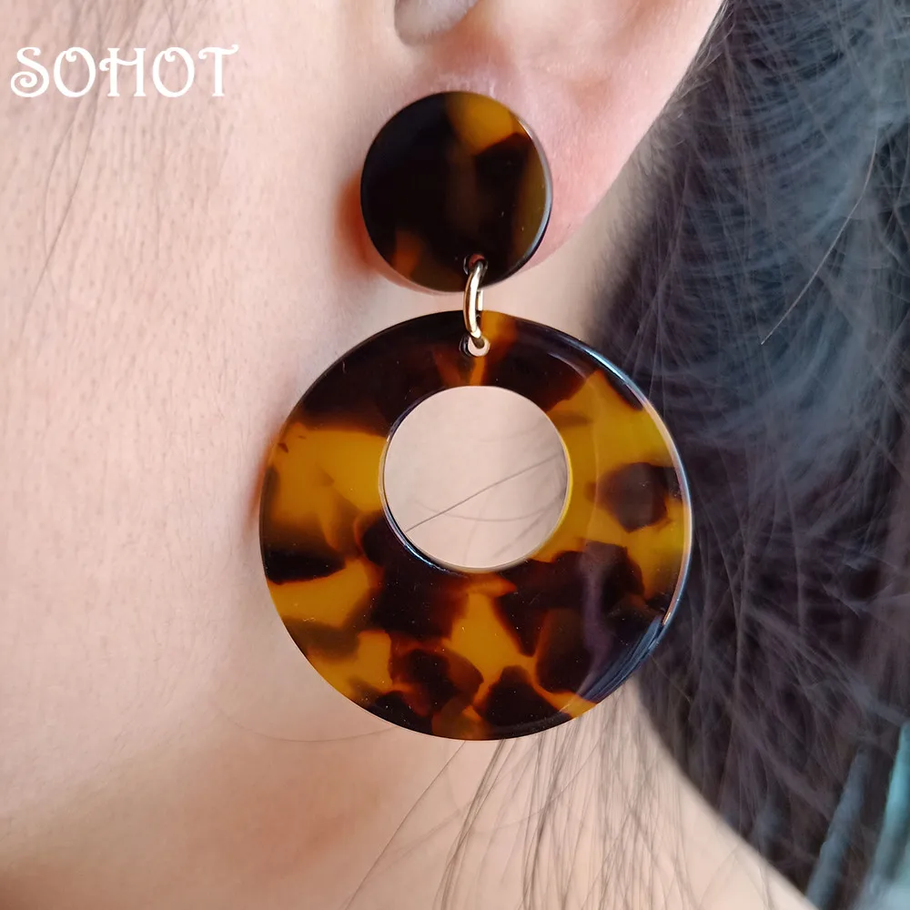 

SOHOT Charm Boho Style Double Round Acrylic Hoop Earrings Exquisited colorful Acetic Acid Women Jewelry Accessories For Bijoux