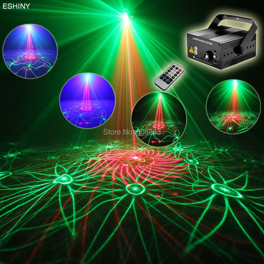 Eshini Мини синий светодиод R & G лазерный 24 узор проектор DJ оборудование клуб диско бар Рождественский свет Танцевальная вечеринка