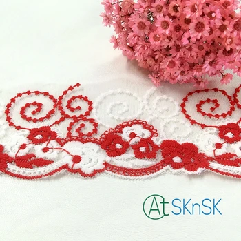 

50 yards/ lot multi color choice 7cm Width red flower mesh lace french fabric lace dress accessory embroidered lace ribbon