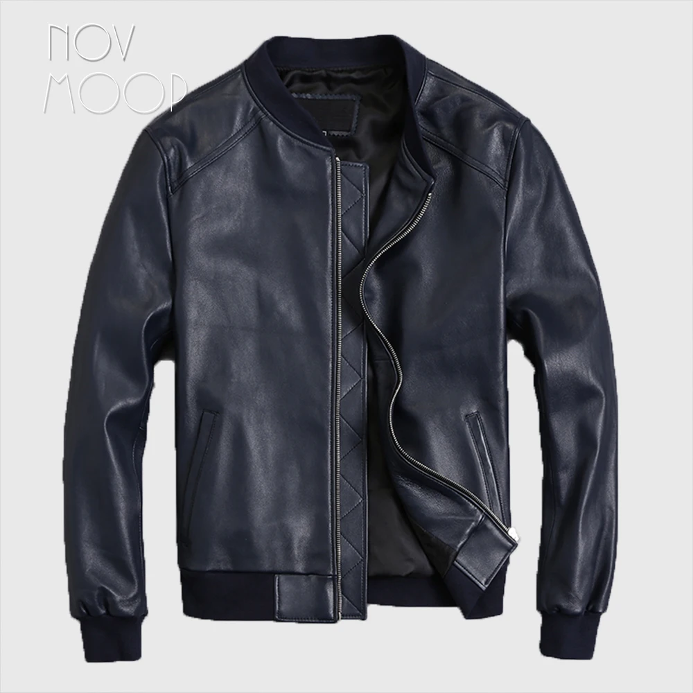 

Men royal blue genuine leather real lambskin Motorcycle biker bomber jackets coats plus size jaqueta de couro deri ceket LT2413