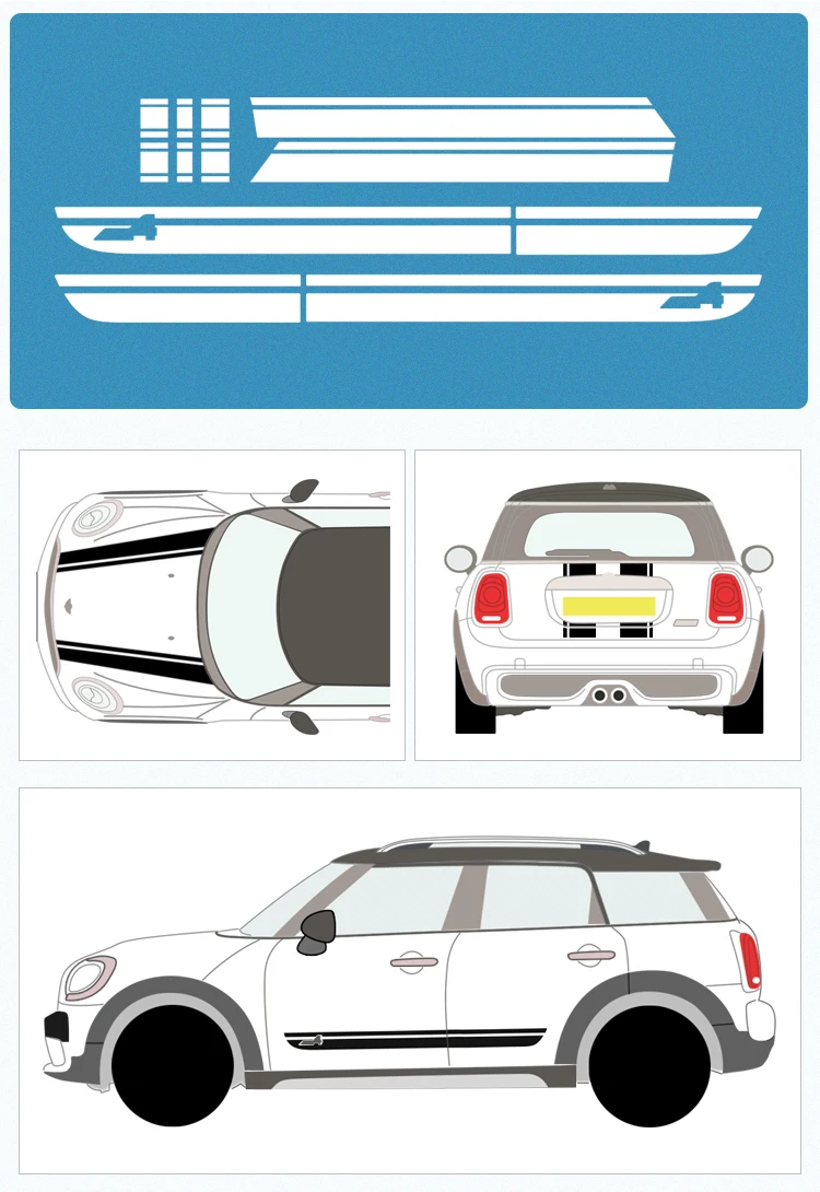 Автомобильный капот в полоску, багажник, капот, комплект задней части кузова, декор двери, боковая полоска, наклейка на юбку для Mini Cooper All4 Countryman F60, аксессуары