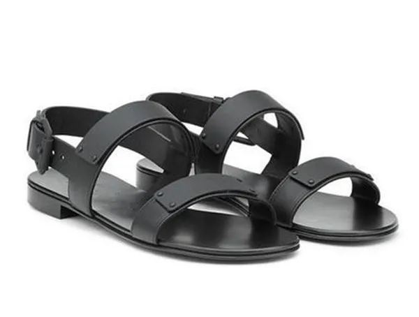 SHOOEGLE/летние мужские Нескользящие пляжные туфли модные сандалии на плоской подошве с металлическим украшением повседневные кожаные шлепанцы Мужские EU38-EU46 - Цвет: Черный
