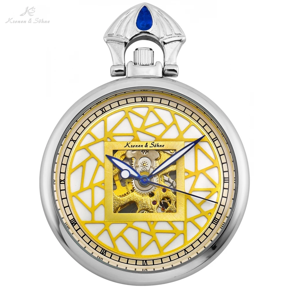 

KS Luxury Silver Antique Coin Dial Design Open Face Hand Winding Skeleton Clip Fob Chain Mechanical Clock Pocket Watches /KSP110