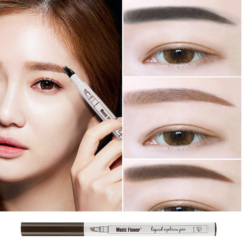 

3 Colors Music Flower Double-end Eyebrow Pencils Tattoo Pen Waterproof Fork tip Eye Brow Enhancer Tint Korean Cosmetics Tools